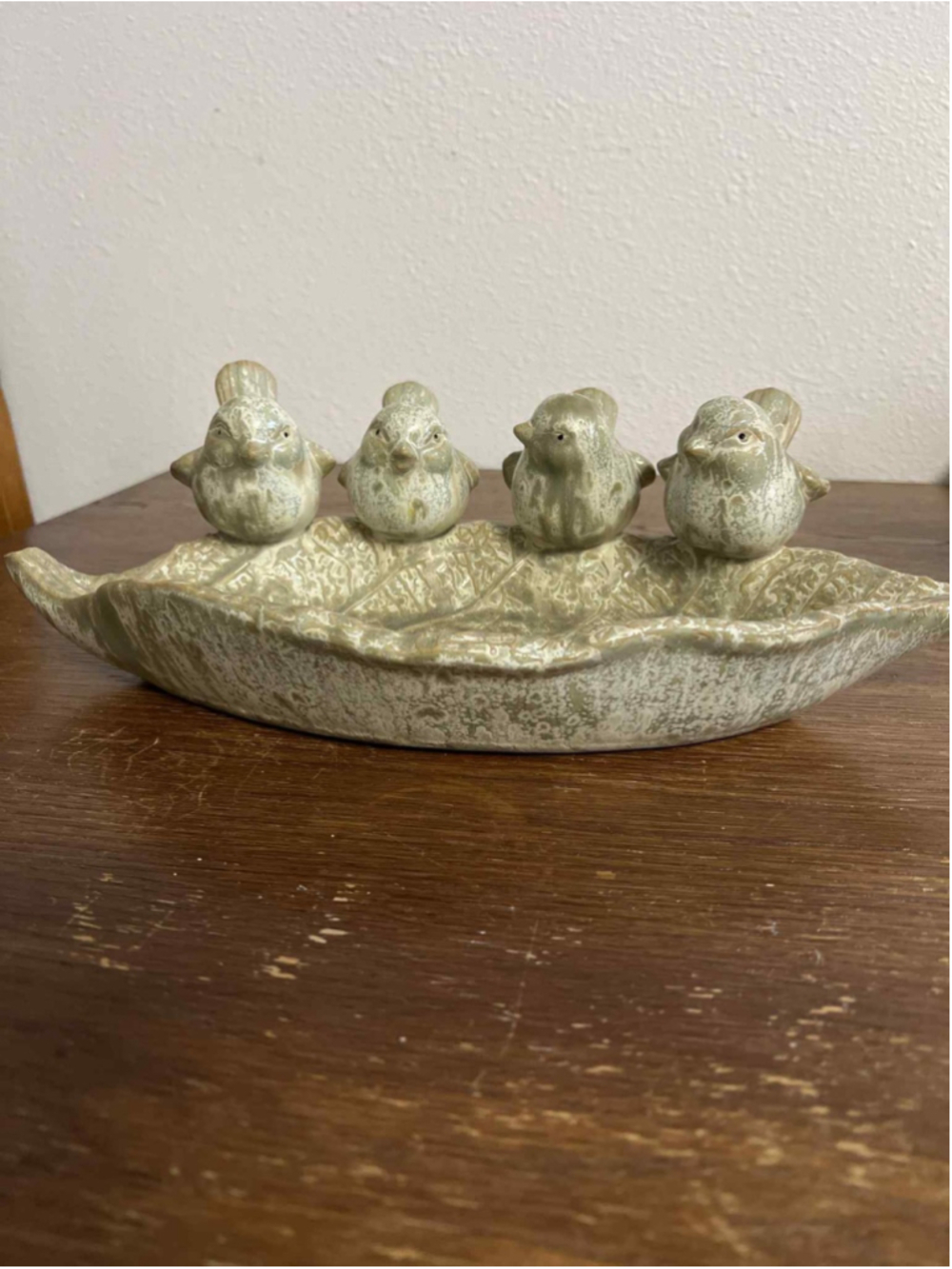 Ceramic Birds on Leaf Trinket Dish Handcrafted Farmhouse Décor Figurine Rustic